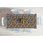 Siyah Zemin Üzerinde Renkli Çiçek Desenli Dijital Baskılı Modern Masa Örtüsü Realhomes