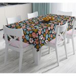 Siyah Zemin Üzerinde Renkli Çiçek Desenli Dijital Baskılı Modern Masa Örtüsü Realhomes