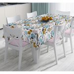 Beyaz Zeminde Renkli Çiçek Desenli Dijital Baskılı Modern Masa Örtüsü Realhomes