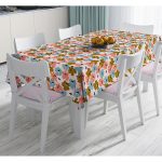 - Masa-7262-Gorsel - Realhomes  Pudra Zeminde Onedraw Çizimli Renkli Çiçek Desenli Dijital Baskılı Modern Masa Örtüsü Realhomes