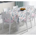 - Masa-7263-Gorsel - Realhomes  Beyaz Zeminde Renkli Çiçek Desenli Dijital Baskılı Modern Masa Örtüsü Realhomes