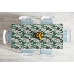 - Masa-7270-Gorsel-1 - Realhomes Soft Renkli Zemin Üzerinde Koyu Renkli Yaprak Desenli Dijital Baskılı Modern Masa Örtüsü Realhomes