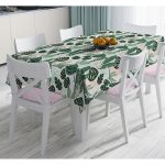 - Masa-7270-Gorsel - Realhomes Soft Renkli Zemin Üzerinde Koyu Renkli Yaprak Desenli Dijital Baskılı Modern Masa Örtüsü Realhomes