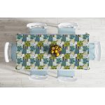 Beyaz Zemin Üzerinde Onedraw Çizimli Yaprak Motifli Dijital Baskılı Modern Masa Örtüsü Realhomes