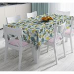 - Masa-7287-Gorsel - Realhomes Beyaz Zemin Üzerinde Yaprak Desenli Dijital Baskılı Modern Masa Örtüsü Realhomes