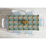 - Masa-7296-Gorsel-1 - Realhomes  Renkli Zemin Üzerinde Onedraw Çizimli Yaprak Motifli Dijital Baskılı Modern Masa Örtüsü Realhomes