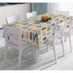 Krem Zemin Üzerinde Yaprak Desenli Dijital Baskılı Modern Masa Örtüsü Realhomes