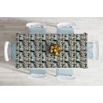 - Masa-7300-Gorsel-1 - Realhomes Beyaz Zemin Üzerinde Renkli Çizgili Yaprak Desenli Dijital Baskılı Modern Masa Örtüsü Realhomes