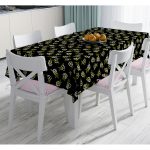 Siyah Zemin Üzerinde Papatya Desenli Dijital Baskılı Modern Masa Örtüsü Realhomes