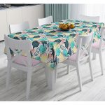 - Masa-7323-Gorsel - Realhomes  Beyaz Zemin Üzerinde Renkli Yaprak Desenli Dijital Baskılı Modern Masa Örtüsü Realhomes