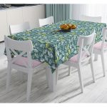 - Masa-7325-Gorsel - Realhomes  Renkli Zemin Üzerinde Onedraw Çizimli Yaprak Motifli Dijital Baskılı Modern Masa Örtüsü Realhomes
