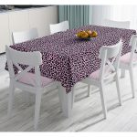 - Masa-7367-Gorsel - Realhomes  Siyah Zemin Üzerinde Pembe Renkli Çizim Dijital Baskılı Modern Masa Örtüsü Realhomes