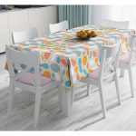 - Masa-7386-Gorsel - Realhomes  Hardal Zemin Üzerinde Onedraw Çizimli Oval Desenler Dijital Baskılı Modern Masa Örtüsü Realhomes