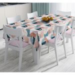 - Masa-7408-Gorsel - Realhomes  Renkli Zeminde Soyut Çizimli Dijital Baskılı Modern Masa Örtüsü Realhomes