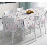 - Masa-7409-Gorsel - Realhomes  Beyaz Zeminde Onedraw Çizimli Gökyüzü Temalı Dijital Baskılı Modern Masa Örtüsü Realhomes