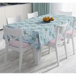 - Masa-7439-Gorsel - Realhomes  Renkli Zeminde Onedraw Çizimli Çiçek Desenli Dijital Baskılı Modern Masa Örtüsü Realhomes