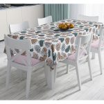 - Masa-7480-Gorsel - Realhomes  Beyaz Zeminli Onedraw Çizimli Yaprak Motifli Dijital Baskılı Modern Masa Örtüsü Realhomes