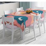 - Masa-7591-Gorsel - Realhomes  Pastel Renkli Zemin Üzerinde Ay Güneş Temalı Dijital Baskılı Modern Masa Örtüsü Realhomes