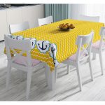 Sarı Zemin Üzerinde Çapa Çizimli Dijital Baskılı Modern Masa Örtüsü Realhomes