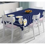 - Masa-7601-Gorsel - Realhomes  Lacivert Zemin Üzerinde Çapa Çizimli Dijital Baskılı Modern Masa Örtüsü Realhomes