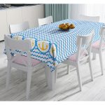 - Masa-7602-Gorsel - Realhomes  Beyaz Zemin Üzerinde Çapa Desenli Dijital Baskılı Modern Masa Örtüsü Realhomes