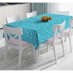 Renkli Zemin Üzerinde Beyaz Renkli Çiçek Desenli Dijital Baskılı Modern Masa Örtüsü Realhomes