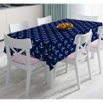 - Masa-7626-Gorsel - Realhomes  Lacivert Zemin Üzerinde Çapa Desenli Dijital Baskılı Modern Masa Örtüsü Realhomes