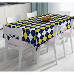 - Masa-7633-Gorsel - Realhomes Beyaz Zemin Üzerinde Baklava Desenli Dijital Baskılı Modern Masa Örtüsü Realhomes