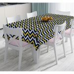Beyaz Zemin Üzerinde Renkli Geometrik Desenli Dijital Baskılı Modern Masa Örtüsü Realhomes