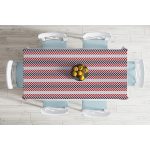 - Masa-7639-Gorsel-1 - Realhomes  Beyaz Zemin Üzerinde Geometrik Çizimli Zikzak Desenli Dijital Baskılı Modern Masa Örtüsü Realhomes