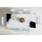 - Masa-7653-Gorsel-1 - Realhomes  Beyaz Zeminde Gold Renkli Onedraw Çizimli Çiçek Desenli Dijital Baskılı Modern Masa Örtüsü Realhomes