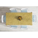 Gold Zemin Üzerinde Beyaz Geometrik Çizimli Dijital Baskılı Modern Masa Örtüsü Realhomes