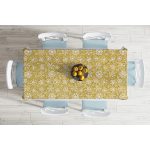 - Masa-7708-Gorsel-1 - Realhomes  Gold Zemin Üzerinde Beyaz Renkli Kar tanesi Desenli Dijital Baskılı Modern Masa Örtüsü Realhomes