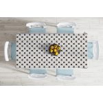 Beyaz Zemin Üzerinde Gold Detaylı Hediye Paketi Desenli Dijital Baskılı Modern Masa Örtüsü Realhomes