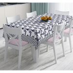 - Masa-7728-Gorsel - Realhomes  Beyaz Zemin Üzerinde Geometrik Çizimli Çapa Desenli Dijital Baskılı Modern Masa Örtüsü Realhomes