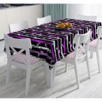 - Masa-7743-Gorsel - Realhomes Siyah Zemin Üzerinde Renkli Çizgi Zemin Desenli Dijital Baskılı Modern Masa Örtüsü Realhomes
