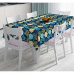 - Masa-7918-Gorsel - Realhomes  Renkli Zemin Üzerinde Geometrik Desenli Yaprak Motifli Dijital Baskılı Modern Masa Örtüsü Realhomes
