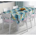 - Masa-7919-Gorsel - Realhomes  Beyaz Zemin Üzerinde Renkli Deniz Motifli Dijital Baskılı Modern Masa Örtüsü Realhomes