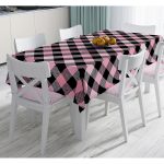 - Masa-7925-Gorsel - Realhomes Renkli Pastel Zemin Üzerinde Siyah Ekose Desenli Dijital Baskılı Modern Masa Örtüsü Realhomes