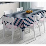 Renkli Zemin Üzerinde Pastel Renkli Yatay Çizgili Dijital Baskılı Modern Masa Örtüsü Realhomes