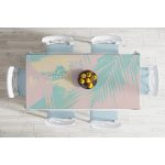 Pastel Zemin Üzerinde Gold Detaylı Yaprak Desenli Dijital Baskılı Modern Masa Örtüsü Realhomes