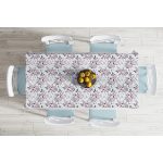 - Masa-8004-Gorsel-1 - Realhomes  Pembe Beyaz Gül Gri Yapraklar Desenli Dijital Baskılı Modern Masa Örtüsü Realhomes