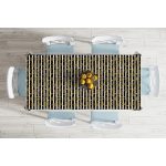 Beyaz Zeminde Siyah Dekoratif Çizgili Gold Desenli Kar tanesi Dijital Baskılı Modern Masa Örtüsü Realhomes