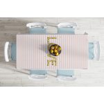 Beyaz Zeminde Renkli Çizgili Gold Detaylı Love Yazılı Dijital Baskılı Modern Masa Örtüsü Realhomes