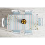 Beyaz Zemin Üzerinde Renkli Yatay Çizgili Gold Detaylı Dijital Baskılı Modern Masa Örtüsü Realhomes