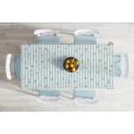 Beyaz Zemin Üzerinde Renkli Çizgili Gold Detaylı Dijital Baskılı Modern Masa Örtüsü Realhomes