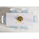 - Masa-8239-Gorsel-1 - Realhomes  Beyaz Zeminde Pembe Yatay Çizgili Gold Detaylı Kalp Desenli Dijital Baskılı Modern Masa Örtüsü Realhomes