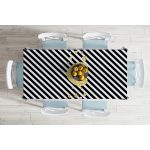 - Masa-8241-Gorsel-1 - Realhomes  Beyaz Zeminde Siyah Yatay Çizgili Gold Detaylı Kalp Desenli Dijital Baskılı Modern Masa Örtüsü Realhomes