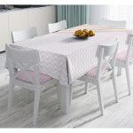 - Masa-8260-Gorsel - Realhomes  Renkli Zemin Üzerinde Gold Detaylı Geometrik Çizimli Dijital Baskılı Modern Masa Örtüsü Realhomes