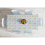 - Masa-8284-Gorsel-1 - Realhomes Beyaz Zeminde Gold Detaylı Renkli Puantiye Desenli Dijital Baskılı Modern Masa Örtüsü Realhomes